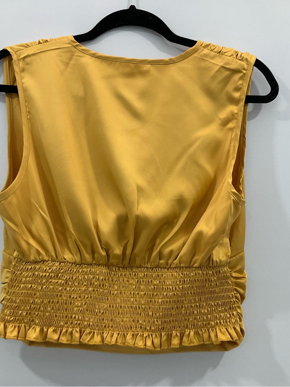 Sleeveless Golden Yellow Satin V-Neck Crop Top - Picture 2 of 3